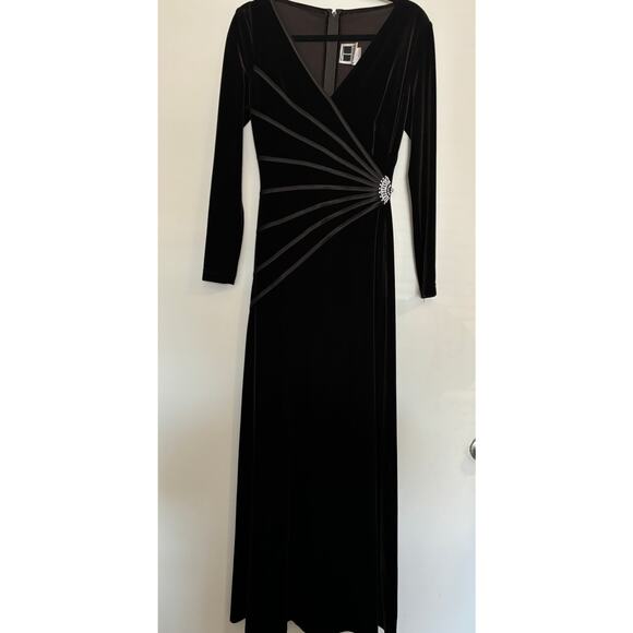 Tadashi Formal Maxi Dress Large Evening Gown Brown V-neck Rhinestone Velvet - Picture 1 of 6